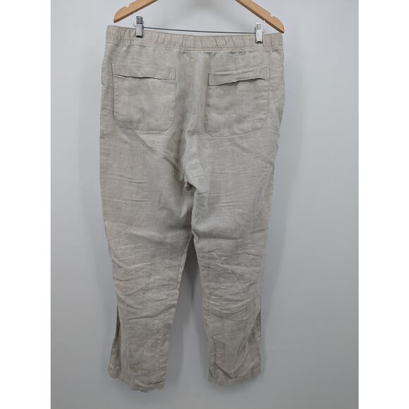Women's 100% Linen Women's Tan Pants Size Large Drawstring by Ocean and Coast - Picture 2 of 4